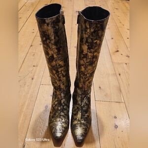 CHANEL Gold and Black Women's Boots